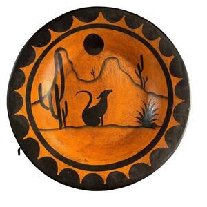 Southwest Decor Shallow Bowl Desert Coyote Moon Cactus Black Terra Cotta Vintage